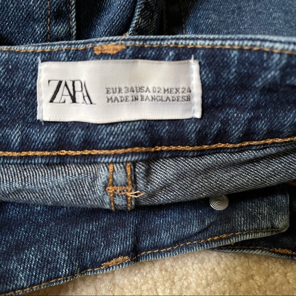 Zara Denim Cutoff High Rise Short Frayed Hem Med Wash Ecological Grown Cotton-2 - Picture 6 of 7